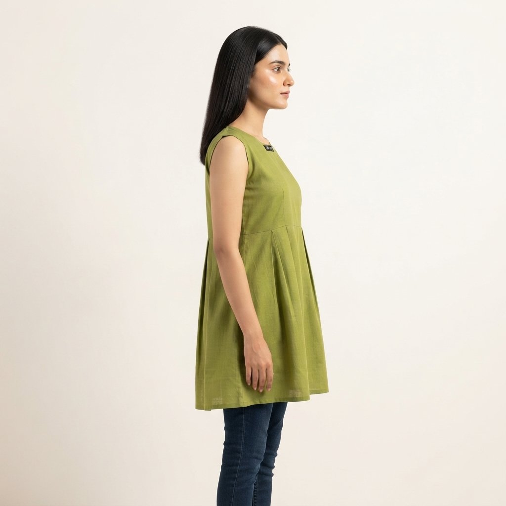 Lime‑Green Pleated Tunic Top – HM HADI - Image 2