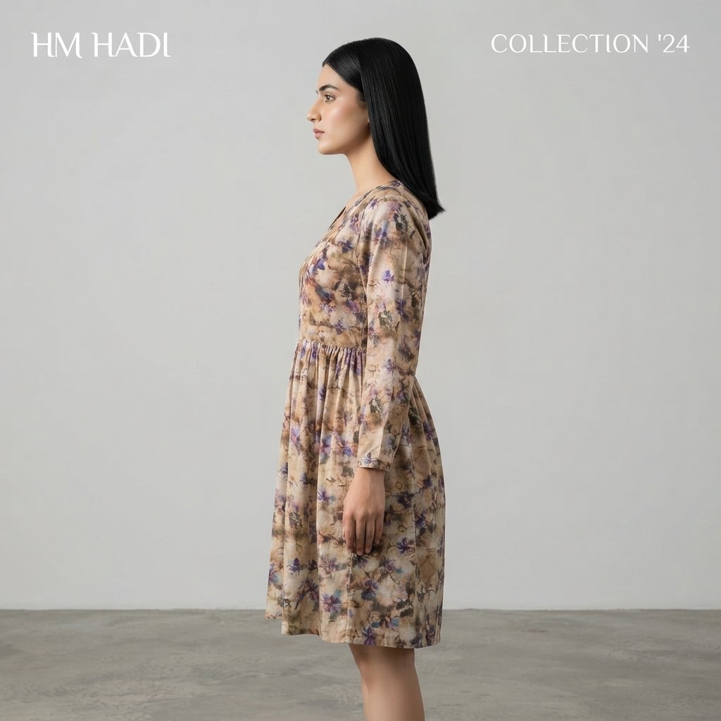 Dark Brown Floral V‑Neck Dress – HM HADI