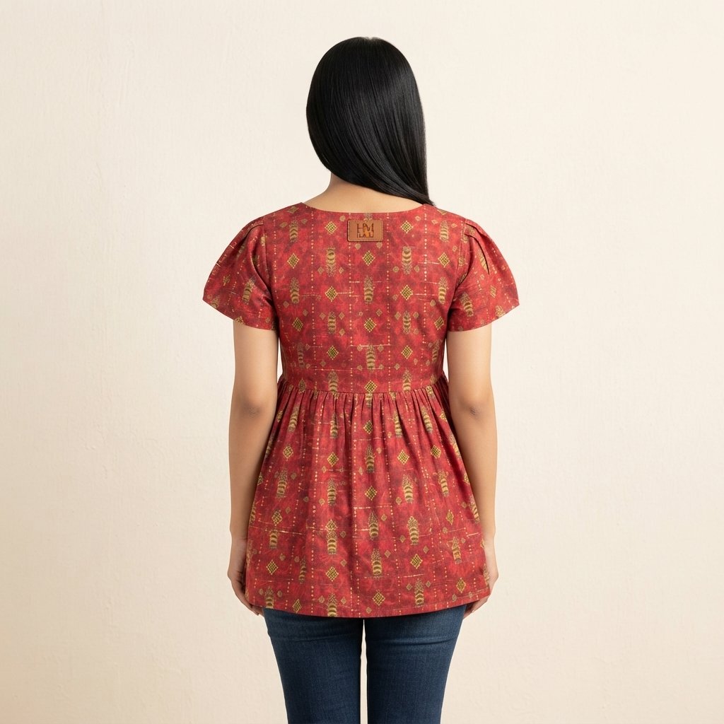 Orange Floral Contrast Tunic – HM HADI - Image 4