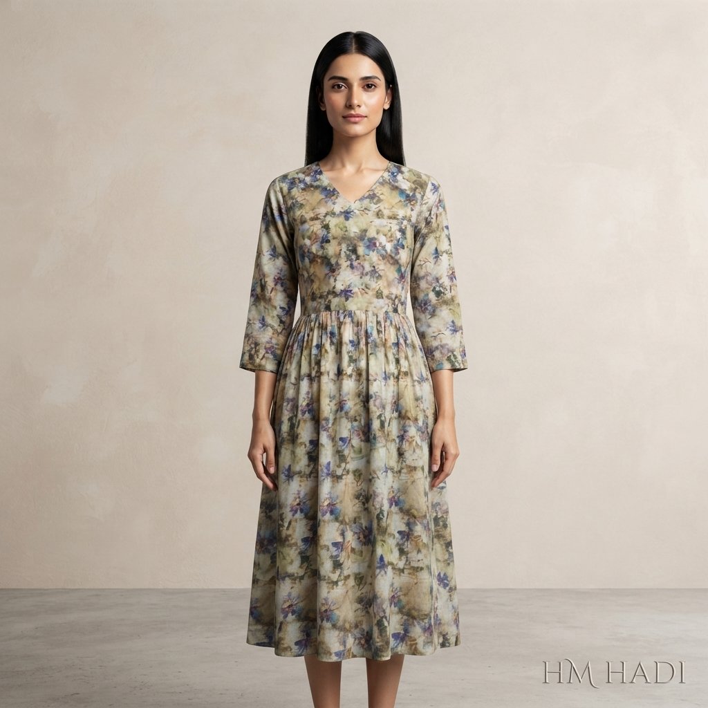 Muted Floral Mid‑Length Dress – HM HADI - Image 2