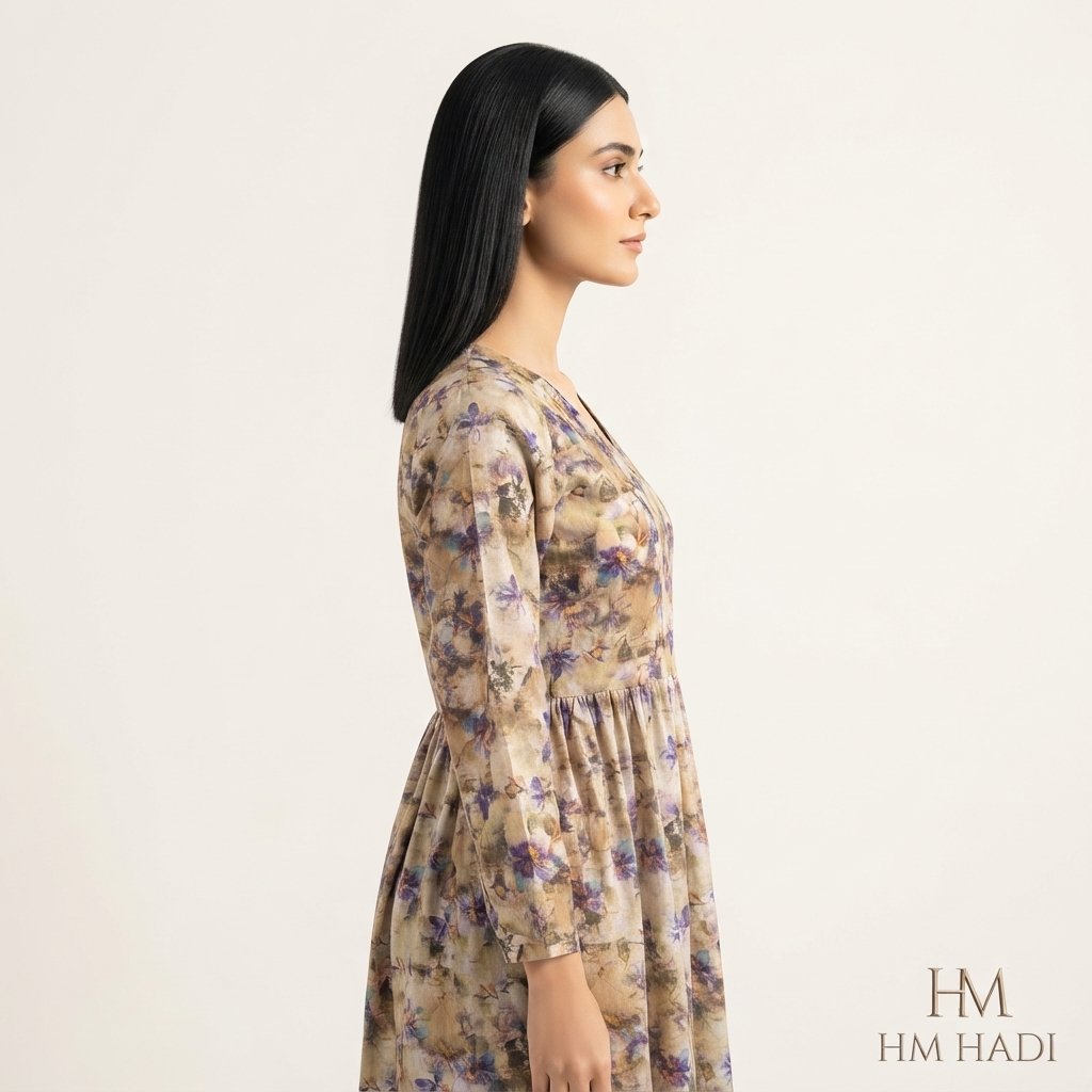 Dark Brown Floral V‑Neck Dress – HM HADI - Image 3