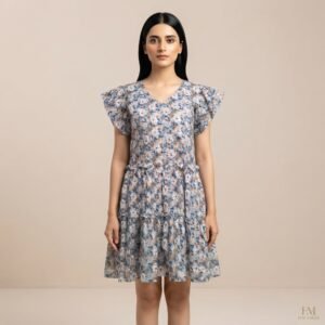 Coral Puff Sleeve Button Dress