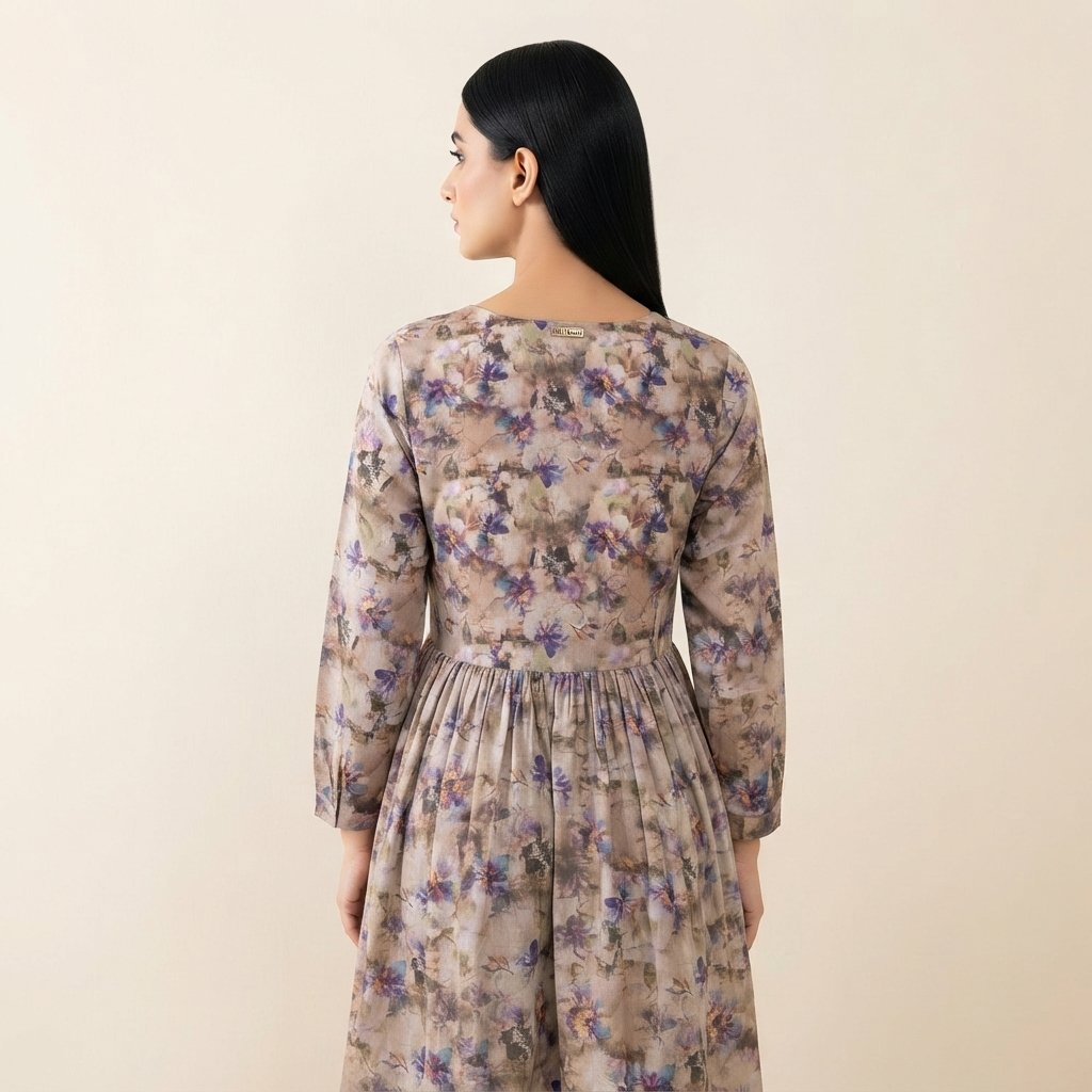 Dark Brown Floral V‑Neck Dress – HM HADI - Image 4