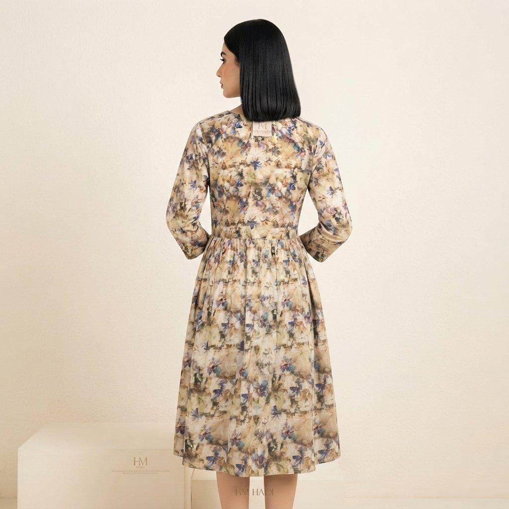 Muted Floral Mid‑Length Dress – HM HADI