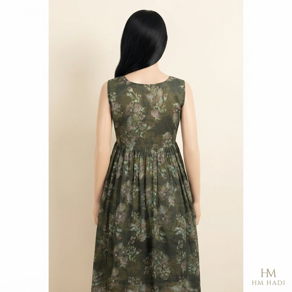 Dark Floral Gathered Waist Dress – HM HADI - Image 4