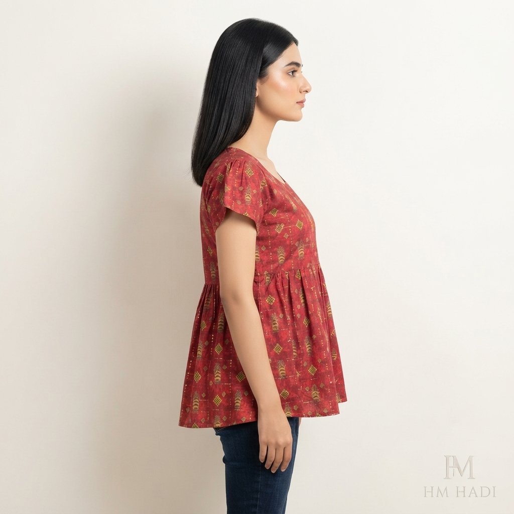 Orange Floral Contrast Tunic – HM HADI - Image 3