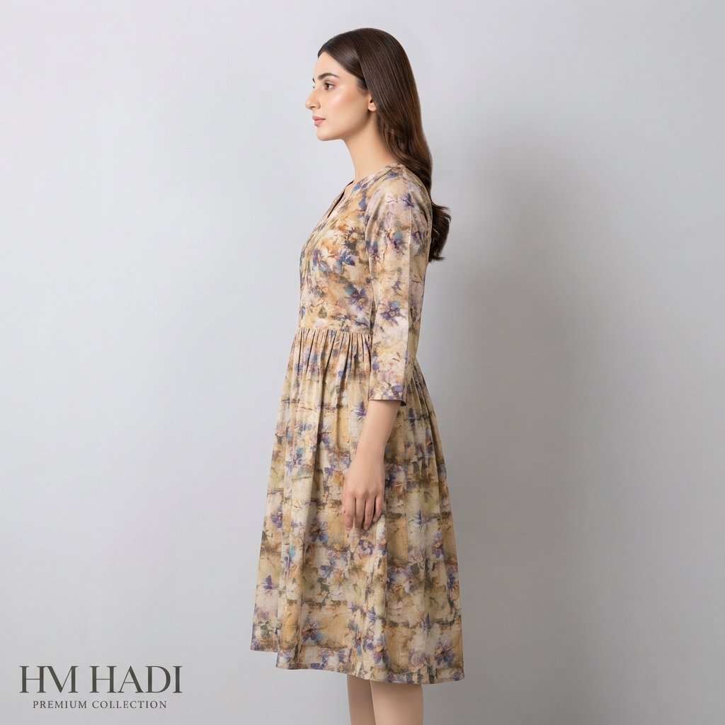 Muted Floral Mid‑Length Dress – HM HADI - Image 3