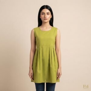 Lime‑Green Pleated Tunic Top – HM HADI