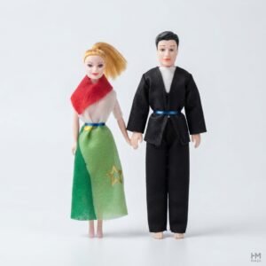Green Dress with Red Scarf